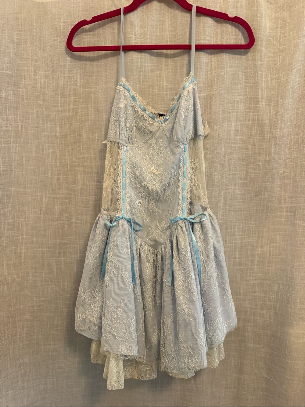 Cider Light Blue and Ivory Lace Mini Dress